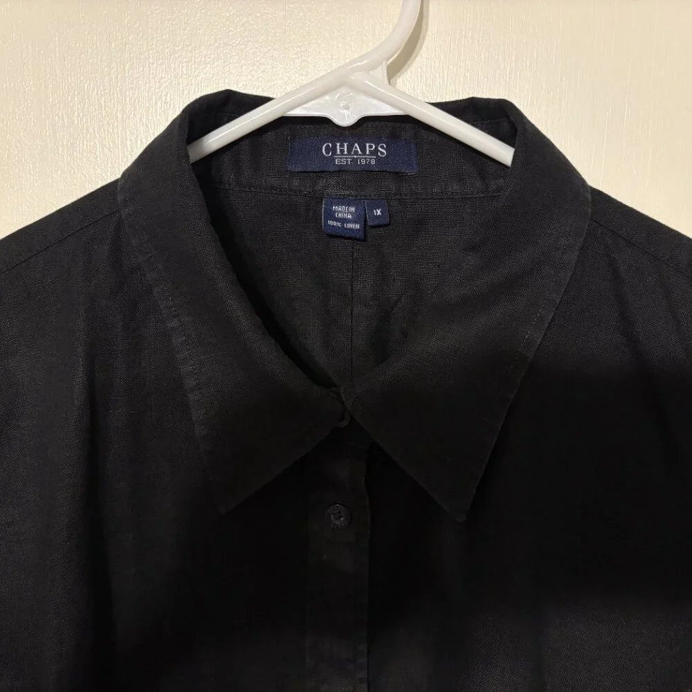 Ralph Lauren Chaps Womens Plus 100% Linen Button-Front Shirt Top Blouse 1X Black - Picture 3 of 10